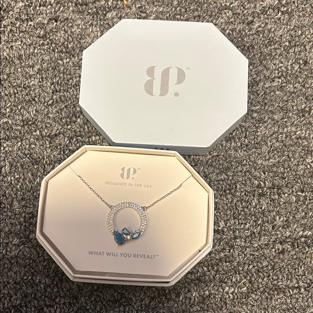 BP Silver Necklace with Blue Gem